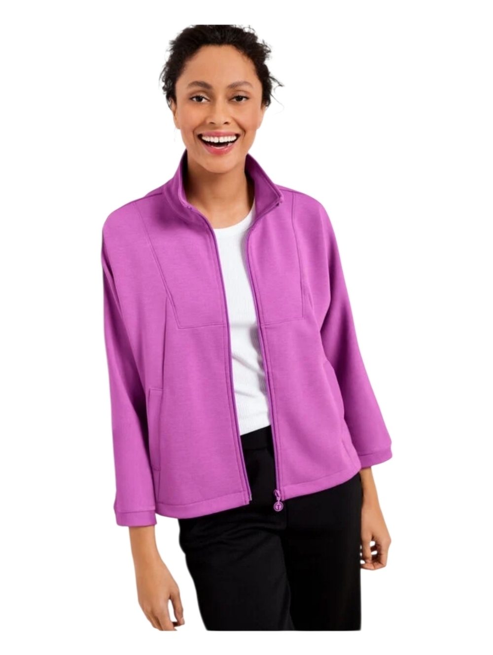 T By Talbots Womens Purple AirKnit Stretch Dolman Sleeve Full Zip Jacket XL